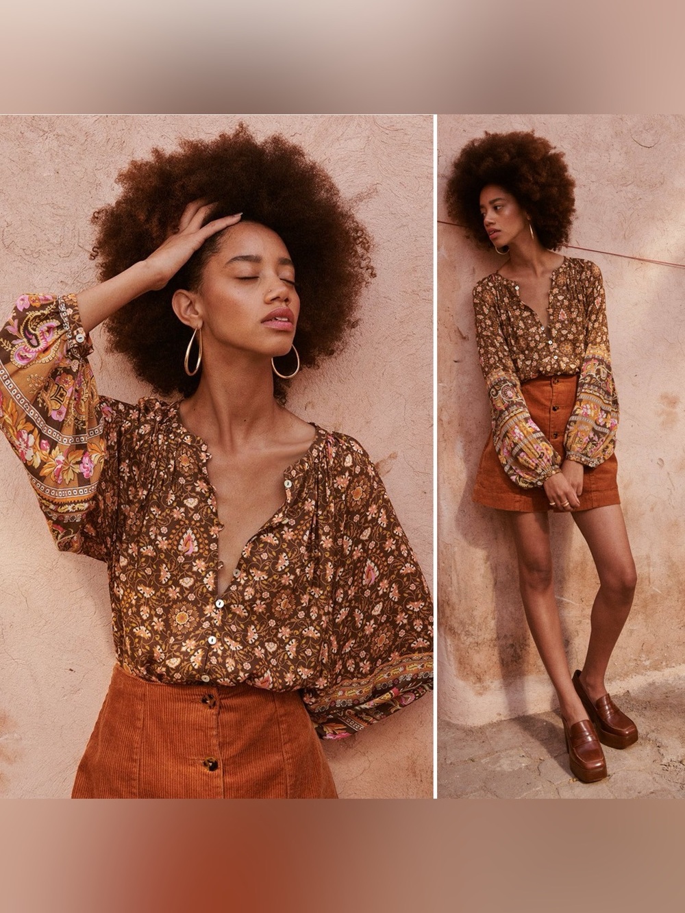 Spell & the Gypsy Collective Coffee Floral Viscose Madame Peacock Blouse